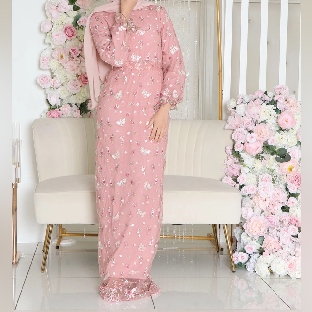 Pretty pink embroidered dress.